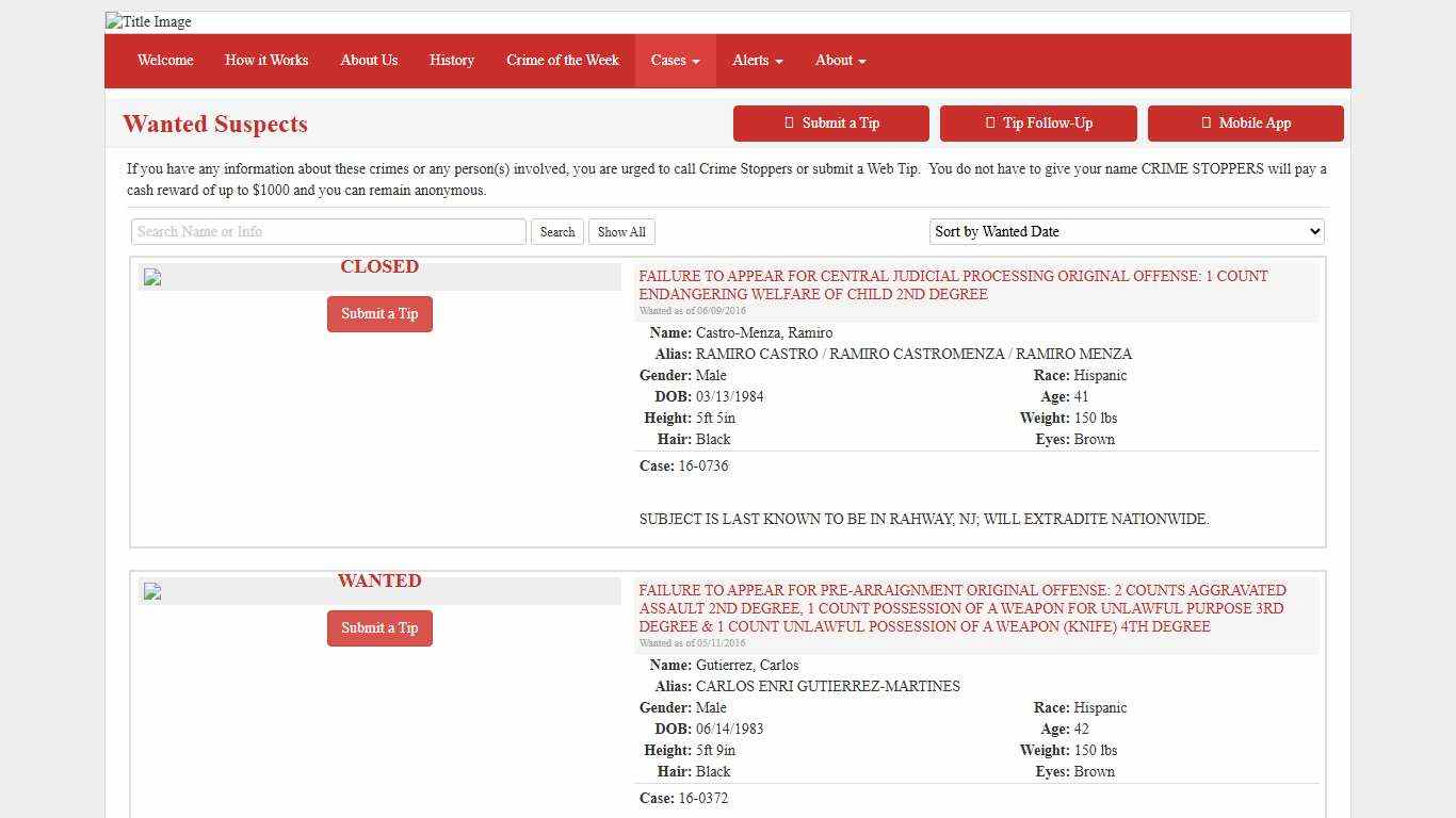 Wanted Suspects - Middlesex County Crime Stoppers